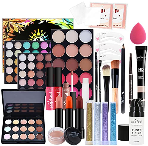 Professionelles Makeup Set, MKNZOME Kosmetik Starter Kit mit Schminktasche Tragbare Reise Makeup Paletten Weihnachten Makeup Set mit Augenbrauencreme Lidschatten Lippenstift Lipgloss Mascara #4