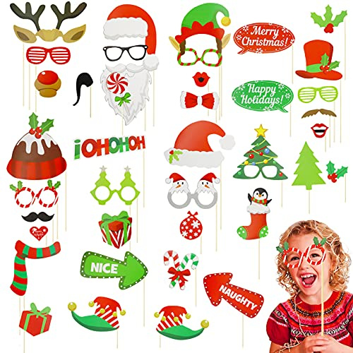 40 PCS Fiesta de Navidad Apoyos de Photo Booth,Accesorios Photobooth de Navidad,Accesorios de fotografía Xmas,Christmas Photo Booth Props Accesorios,Xmas Party Decoration,Atrezzo para Decoración DIY