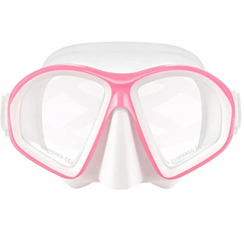 Schnorchelmaske,Taucherbrille aus gehärtetem Glas, professionelle Trockenspitzen-Schnorchelausrüstung für Erwachsene und Kinder (Rosa für Kinder)