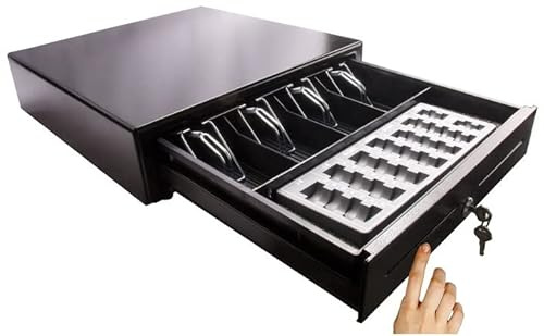 BLITZKASSE MIDI TOUCH Kassenschublade iQCash350TM mit Münzbrett, 350x400x100mm, manuelle Touch-Öffnung, Geldlade Kassenlade Geldschublade mit Münzzählbrett