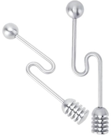 2Pcs Honiglöffel, Honig und Sirup Dipper Gebogene Honiglöffel Wand Rührer Honig Dipper Stick Haushalt Edelstahl Dessert Honig Löffel Rührer Mischstab Honig Kamm Honig Mischen Rührerlöffel