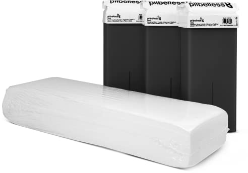 Confezione da 100 strisce depilatorie + 3 cartucce di cera al carbone roll-on