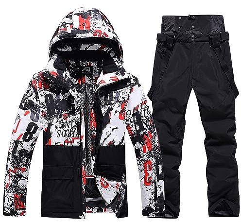 WOWULOVELY Men's Ski Jacket and Pants Set Winter Windproof Ski Suit Snowboarding Suit Mountain Snow Snowboard Snowsuit (133E Black,M)