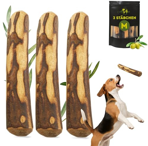 Anlolive Confezione di bastoncini di legno di ulivo da 17 cm -L- per cani medi/grandi - soluzione naturale 0% calorie per masticare intensi