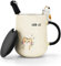 DASIAUTOEM Schöne Katze Keramik Tasse, Keramik Kaffeebecher mit Deckel Edelstahl Löffel Katze Tassen Wiederverwendbare Tasse für Tee Milch Kaffee Reisen Büro Frauen Geburtstage Geschenk (Type2)