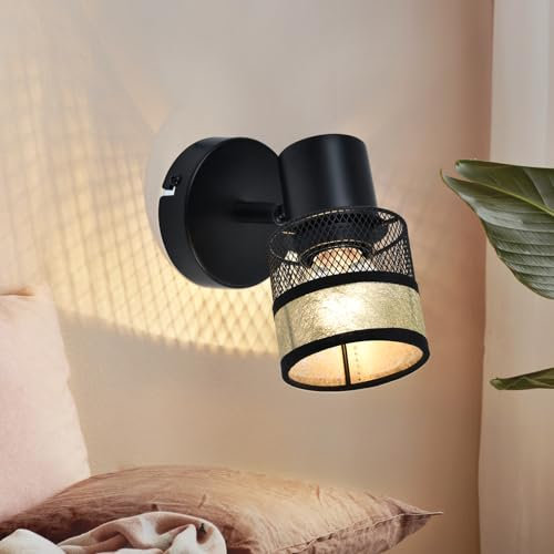 Glitzerlife Wandlampe Schwarz Wandstrahler E27 - Wandleuchte 1 Flammig LED Schwenkbar 330° Flurlampen Vintage Wandspot für Gang Schlafzimmer Küche Kinderzimmer Wohnzimmer Max40W ohne Leuchtmittel