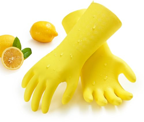 Vgo... Guanti Lavoro Lunghi con Fodera, no-Allergia senza Lattice per Pulizia Alimentari Domestici Anticalore&Antifreddo da Cucina Bagno Casalinghi Lavapiatti in TPE, Non Odore, 1 paio