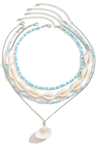 Lucktao 4 Stück Muschelkette Set,Muschelkette Damen,Natürliche Muschelketten,Boho Schmuck Set,Verstellbares Halskette Choker Kette,Türkis Muschelkette,für Damen Mädchen Sommer Strand Schmuck