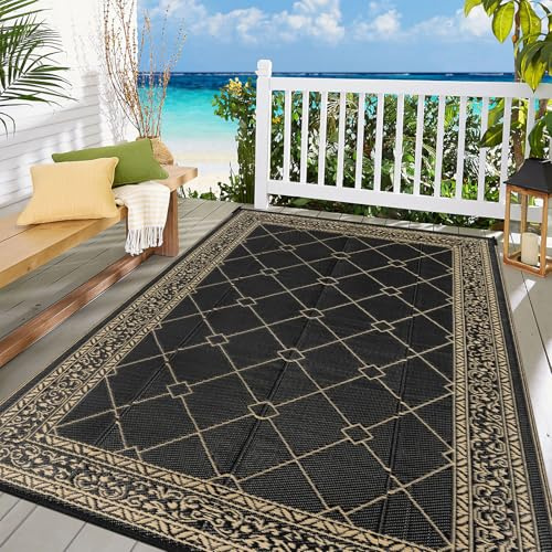 Enyhom Outdoor Rugs for Garden Waterproof, 150 x 240 cm Reversible Plastic Patio Foldable Mat, Portable Easy Cleaning Carpet Rug, Heavy Duty Picnic Area Straw Rug for Camping Beach Deck or Living Room