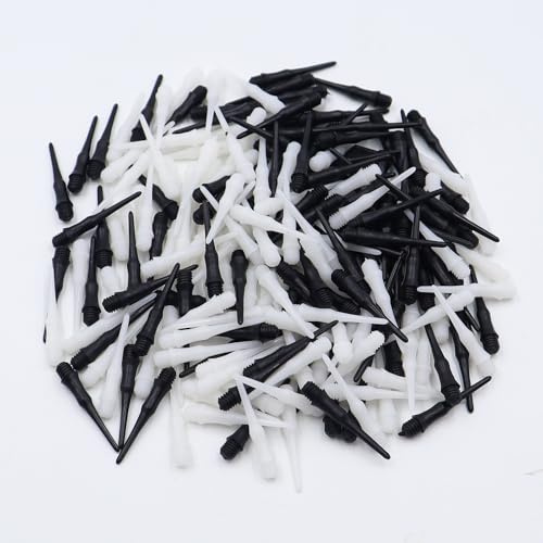 WestCH 200 Pièces Flechette Pointe Plastique Pro Bout Fléchettes Pointe Flechette Plastique Souple Filetage 2BA Embouts de Fléchettes en Plastique pour Fléchettes Électroniques(Noir/Blanc)