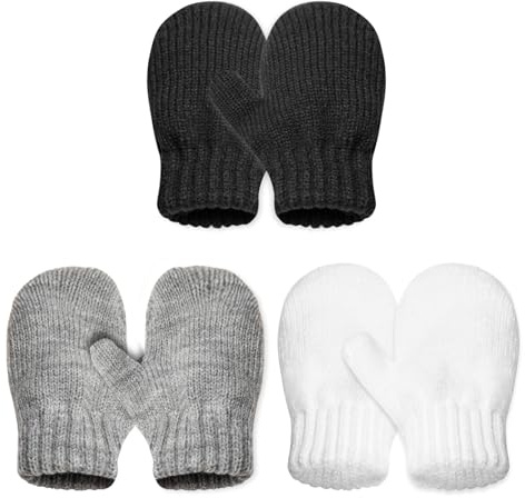 TUONYIS 3 Pares Manoplas de Punto de Invierno para Bebés, Guantes de Punto para Niños, Guantes de Invierno para Bebé Guantes de Punto Cálidos para Niñas y Niños de 1 a 4 Años (3 Colores) (3 Colores)