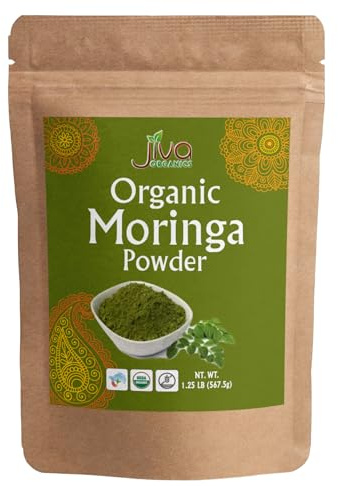 Jiva Organics Moringa Powder 1.25LB Bulk Bag - Moringa Oleifera Leaf Powder - Great for Hair, Rich in Immune Vitamin, Great Superfoods for Moringa Tea, Moringa Drink, India Grown, Vegan