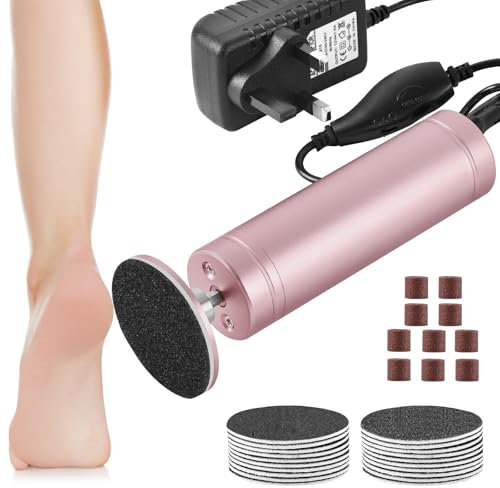 AOOWU Electric Foot File Hard Skin Remover, Electric Foot Callus Remover (Adjustable Speed) with 30pcs Sandpaper Discs & Ring, Powerful Hard Skin Remover Foot Care Tools for Dead Skin, Polish Nails
