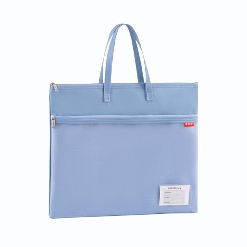 Bolsa para documentos con cremallera, 43 x 35 cm, tamaño A3, impermeable, doble cremallera, malla de nailon con asa, plegable, etiquetas grandes, para estudiantes, oficina, bolsa de viaje, color azul
