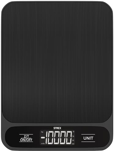 Strex Küchenwaage Digital - Waage Küche - 1 g bis 10 kg - Tarra Funktion - Inklusive Batterien - Schwarz