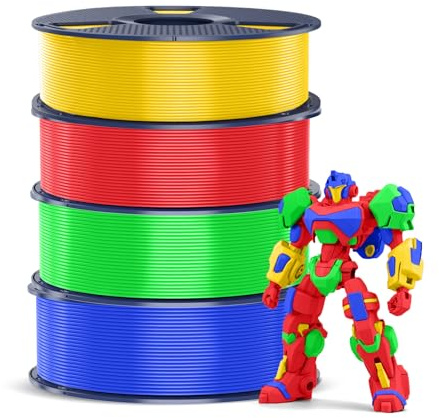 SUNLU 4KG PETG Filament, Pack de Filament pour Imprimante 3D, Robustesse Améliorée Haute Résistance aux Chocs, 1kg par Bobine, 4 Rouleaux, Rouge+Bleu Klein+Jaune Vif+Vert