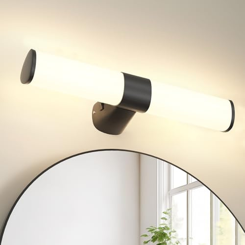 PRINCEWAY LED Svart Spegellampa Vägg Badrum, 8W Badrumslampa Vägg Ovanför Spegel Badrumsskåp Väggskåp Badrum, IP44 Vattentät, Längd 40CM, 3 Nivåer av Belysningsfärger, 800Lm Ej Dimbar