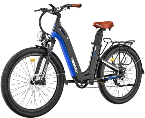 FREESKY Electric Bike, Dual Battery 48V 30A, 120 Miles(190KM) Long Range, Step-Thru ebike for Adults with 7-Speed Electric Bicycle Torque Sensor Full Suspension E-bike Commuting City Beach Snow