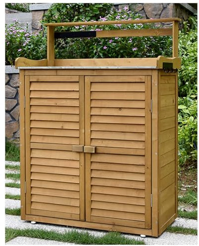 Tavolo da Giardino in Legno per Esterno con 3 Ripiani portaoggetti, Ideale per piantare e organizzare Il Giardino, Verde/Marrone, 120x87x45 cm