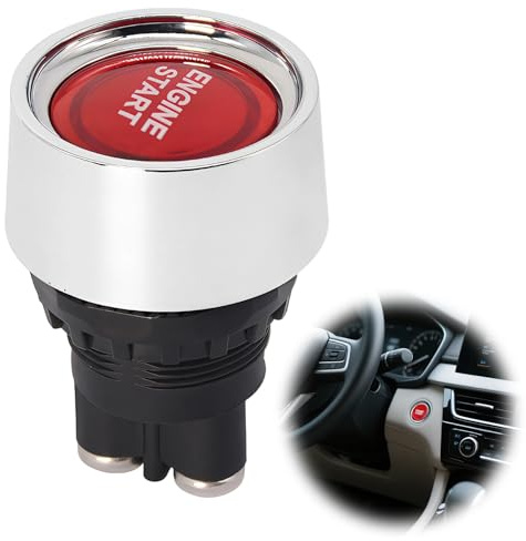 1PC Bouton Poussoir 12V, Bouton de Démarrage du Moteur de Voiture DC 12V 50A, Interrupteur D'allumage à Démarrage par Pression, Interrupteur Poussoir pour Voiture Camion Bateau (Rouge)