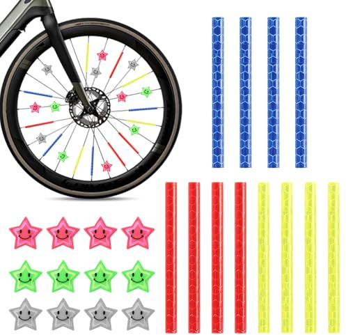xnnmzhao Reflectores para radios de bicicleta, 24 unidades, reflectores de bicicleta con estrellas, radios de bicicleta, clicker, radios, estrellas reflectantes, clip para decoración de bicicleta