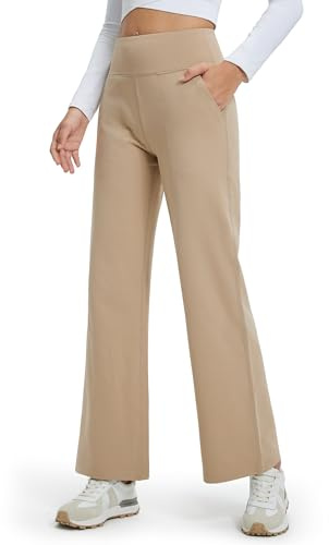 Libin Pantalones Térmicos Mujer Invierno de Yoga Ancho Forrado Polar Alto Talle Casual Jogging con Bolsillos Caliente Pantalones Rectos Deportivos Pantalones, Caqui XXL