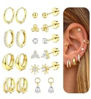 MILACOLATO 10 Pairs Boucles d'Oreilles Femme Acier Inoxydable Or Hypoallergéniques Boucle d'Oreille Piercing Helix Tragus Conch Creoles Plaqué Or 14K Piercing Oreille Ensemble Bijoux Femme-AG