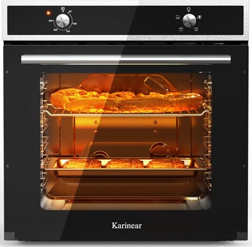 Karinear Electric Oven 65L Built in Oven 60cm Wide Knob Control wtih 5 Functions 2200W Plug ande Play Oven 220V