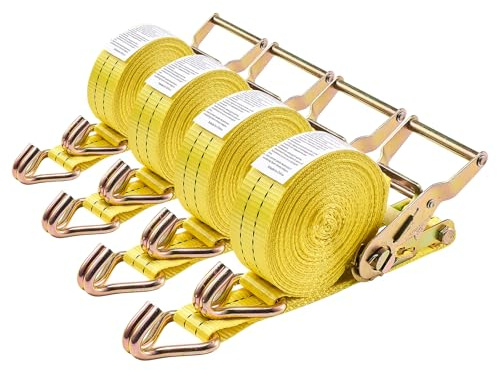 VEVOR Correas de Trinquete, 38,1 mm x 6,1 m, con Gancho Doble en J, Resistencia a la Rotura de 2000 kg, Bolsa de Transporte, para Mudanzas, Remolques, Motocicletas, Kayaks, Techo de Coche, 4 uds