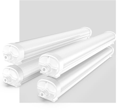 RUISUN Lot de 4 Réglette LED 60cm Néon LED 4000K Blanc Neutre 18W 2250LM IP65 Étanche Connectable jusqu'à 40 Unités Haute Efficacité pour Garage, Atelier, Cave, Entrepôt