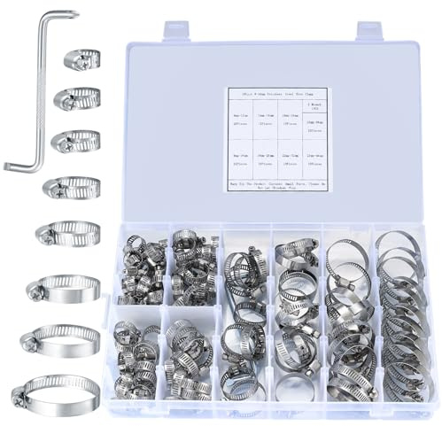 100 Piezas Abrazaderas de Manguera Ajustables 8-44 mm, con Destornillador