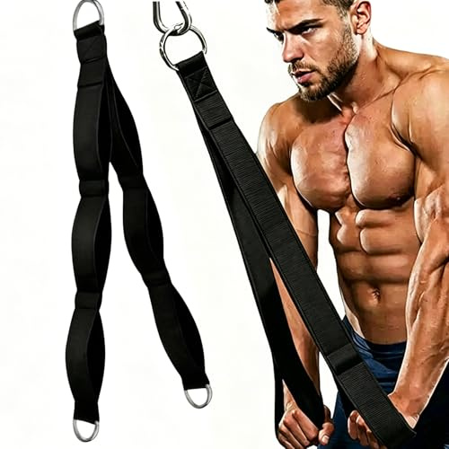 Corde à triceps avec 3 zones de préhension, corde de traction avec 3 anneaux en D pour poids supplémentaires et poignées de fitness, rembourrage intérieur en néoprène - Poignées antidérapantes - Pour