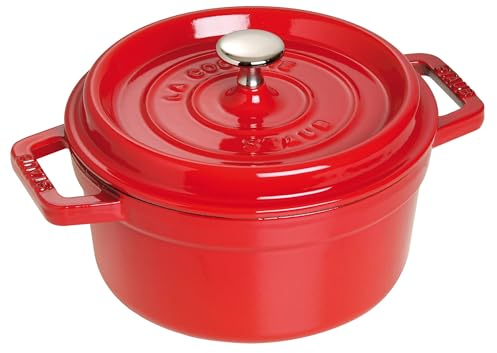 STAUB Gusseisen Bräter/Cocotte, Rund 30 cm, 8,35 L, Aromaregen Funktion für optimale Befeuchtung, Für alle Herdarten inkl. Induktion & Backofen, Kirschrot