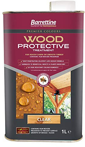 Barrettine Wood Protective Treatment (Clear, 1L) - Ideal Treatment for Outdoor Treated Timber Structures. Wood Protector Oil with Water Repellent Qualities. UV & Fade Resistant.