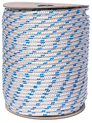Corda multiuso, Treccia ancora e ormeggio 10mm, 50 m - Colore Bianco con segnalino Azzurro - Antica Corderia Marra ®.stabilizzato ai raggi U.V. resistente a intemperie e agenti atmosferici