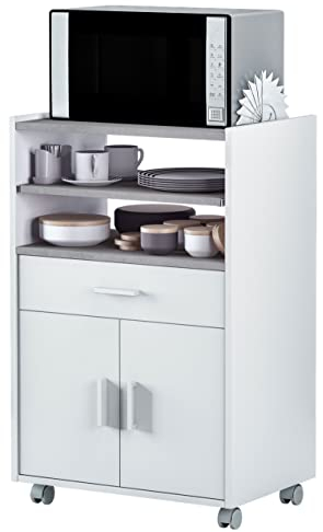 Habitdesign Mueble microondas Cocina Color Blanco y Cemento 1 cajón 2 Puertas 92x59x40 cm