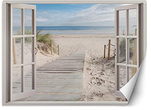 Feeby Fotomurali Mare Natura Illusione 3D 210x150 cm beige Decorazione Murale Fotografica Gabinetto Per Casa Soggiorno Salone Camera Degli Ospiti Passerella Sulla Spiaggia