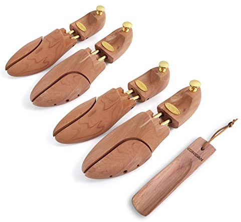 CONSDAN Schuhspanner aus Zedernholz für Herren und Damen, aus den USA gewachsenes Zedernholz, verstellbarer Schuhspanner aus Holz, Faltenschutz, 2 Paar, Natürliches Zedernholz aus den USA, Medium /