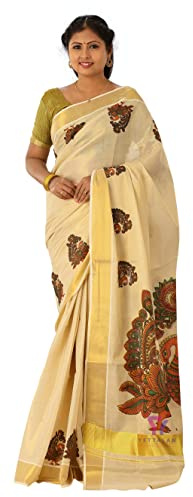 YETTALAN® Mural impreso Kerala Gold Tissue Sari con blusa para correr para mujer