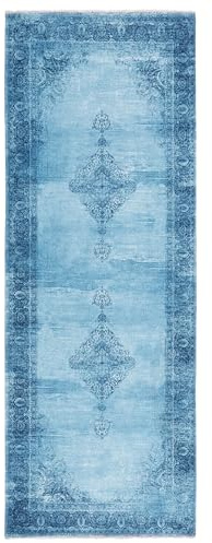 Kelim Vintage Teppich Wohnzimmer Jeans Blau 80 X 195 cm - Moderner Kurzflor Teppich - Super Soft