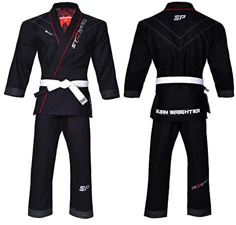 Starpro Ronin BJJ Gi 355 gram | Power bomullsblandning | Vitt och svart | Preshrunk Professional Martial Arts Kimono för träning och tävling | Män kvinnor
