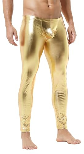 YOOBNG Men's Compression Pants - Skinny Slim Leather Leggings, Long Tight Pants for Workout, Running, Cycling, Night Club, Dance