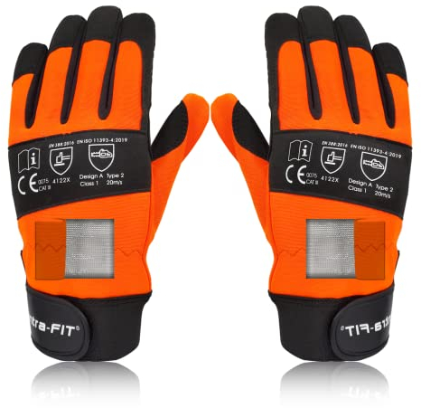 Intra-FIT Gants de Protection pour Tronçonneuse pour Deux Mains EN ISO 11393-4 Classe 1 en Cuir Synthétique avecProtection Contre les Coupures, Gants de Protection Forestière pour Tronçonneuse