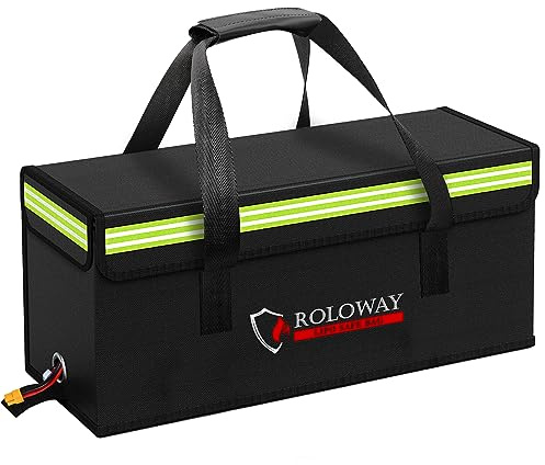 ROLOWAY Lipo Battery Bag (20 x 5 x 7.5 inch), Large Fireproof Lipo Ebike Bag with Comfortable Handle, Reflective Strip