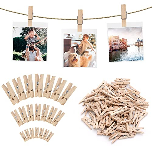 guangyuan 150 Stück Kleine Wäscheklammern Holz Mini Holzklammern, 2.5/3/3.5cm Holzklammern Klein, Deko Klammern, Kleine Holzklammern für Fotos Bilder Collagen Postkarten Geschenke