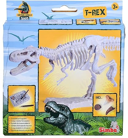 Simba Dinoskelett zum Ausgraben, 3-Fach Sortiert, es Wird nur EIN Artikel geliefert, T-Rex, Triceratops, Stegosaurus, 3 Fossilien, Dinosaurier zusammenstecken, 23cm, Werkzeug, ab 3 Jahren