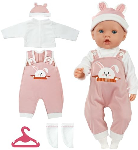 Aolso Baby Doll Clothes for 14-18 Inch Doll 35-45 cm Baby Doll, New Doll Clothes Outfits, Hooded Rabbit Overalls with 1 Coat hanger, New Born Baby Dolls Girls Birthday