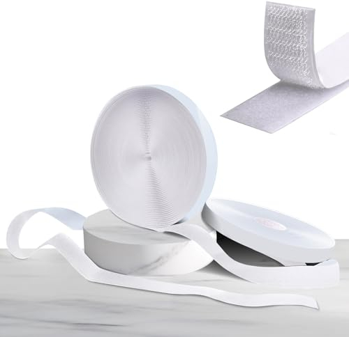 Klettband Selbstklebend Extra Stark, 8Mx20mm Doppelseitig Weiß Klettband Mit Klettverschluss Breit Selbstklebendes Klebepad Flauschband Und Hakenband Für Fliegengitter, Couch-Kissen,DIY