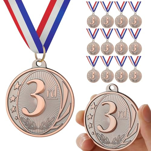 GeeRic 12pz Medaglie di Bronzo Medaglie per Bambini/Studenti/Giocatore/Atleta Medaglie in Metallo con Nastro Collo Vincitore di Medaglie per Concorso/Sport/Festa Decorazione