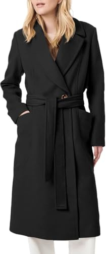 Danedvi Women's Notch Lapel Collar Pea Coat Long Sleeve Casual Fall Winter Long Overcoat with Belt